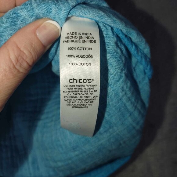 Chicos Women's S Aqua Blue Split Sleeve Versatile Vibrant Vintage Fairycore Top - Picture 10 of 11